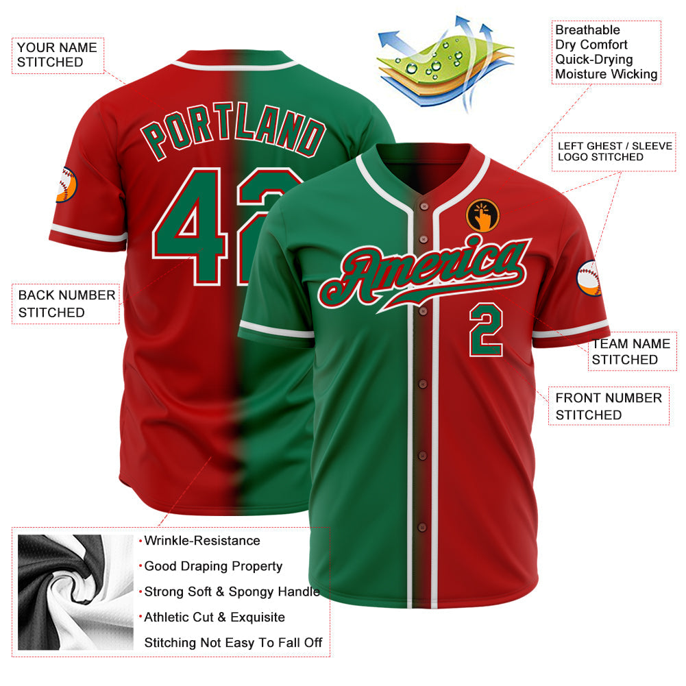 Custom Red Kelly Green-White Authentic Gradient Fashion Baseball Jersey view 2