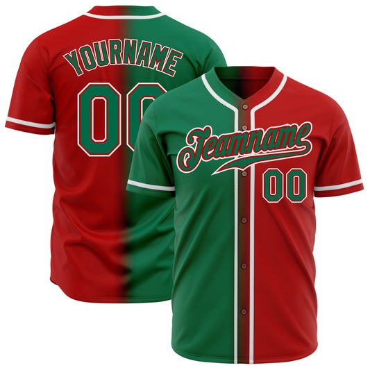 Custom Red Kelly Green-White Authentic Gradient Fashion Baseball Jersey - Main View