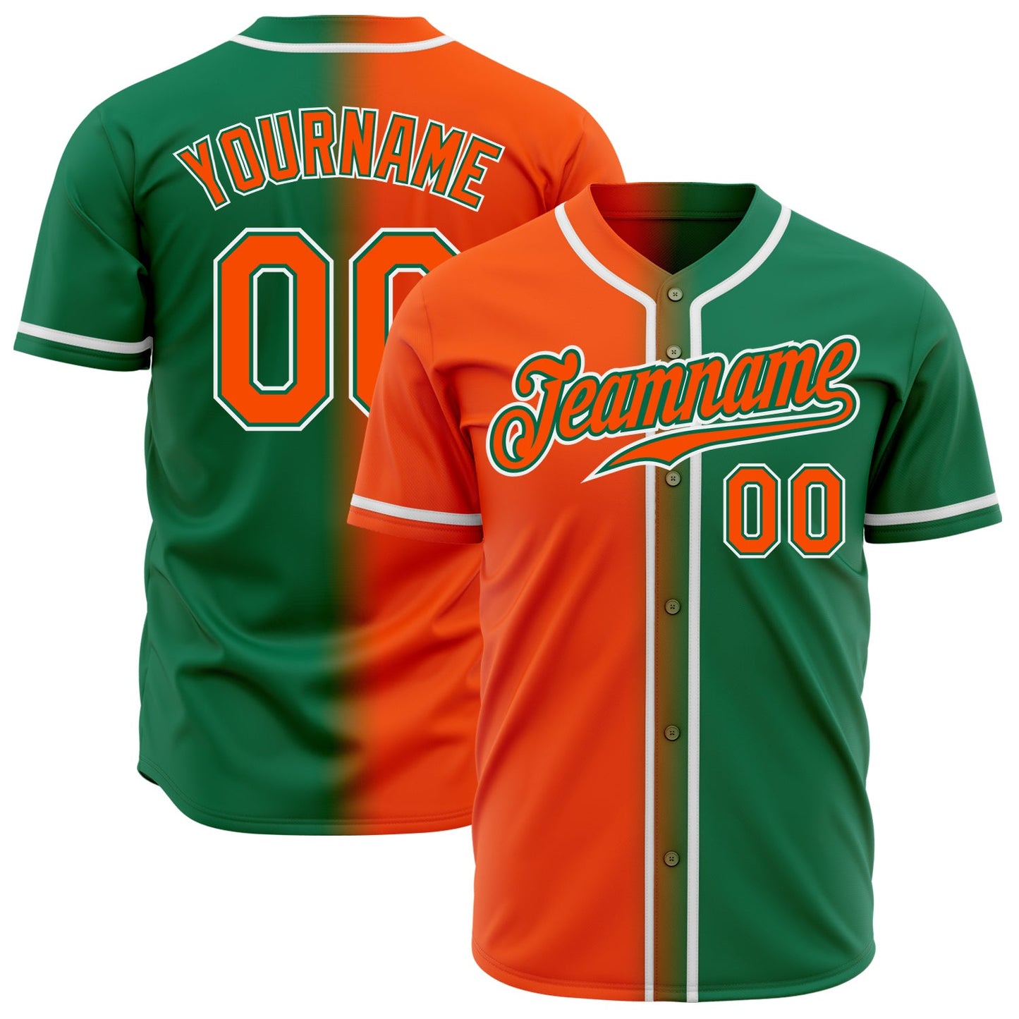 Custom Kelly Green Orange-White Authentic Gradient Fashion Baseball Jersey - Main View