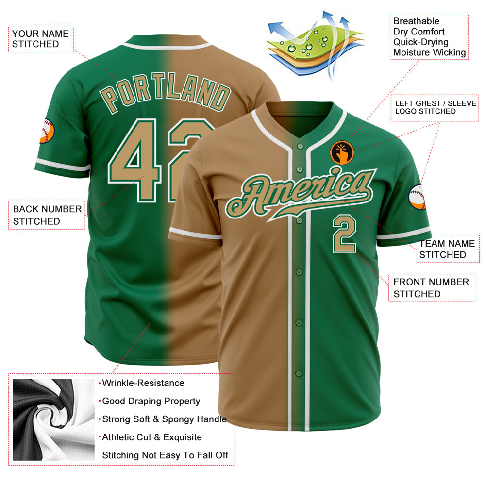 Custom Kelly Green Old Gold-White Authentic Gradient Fashion Baseball Jersey view 2