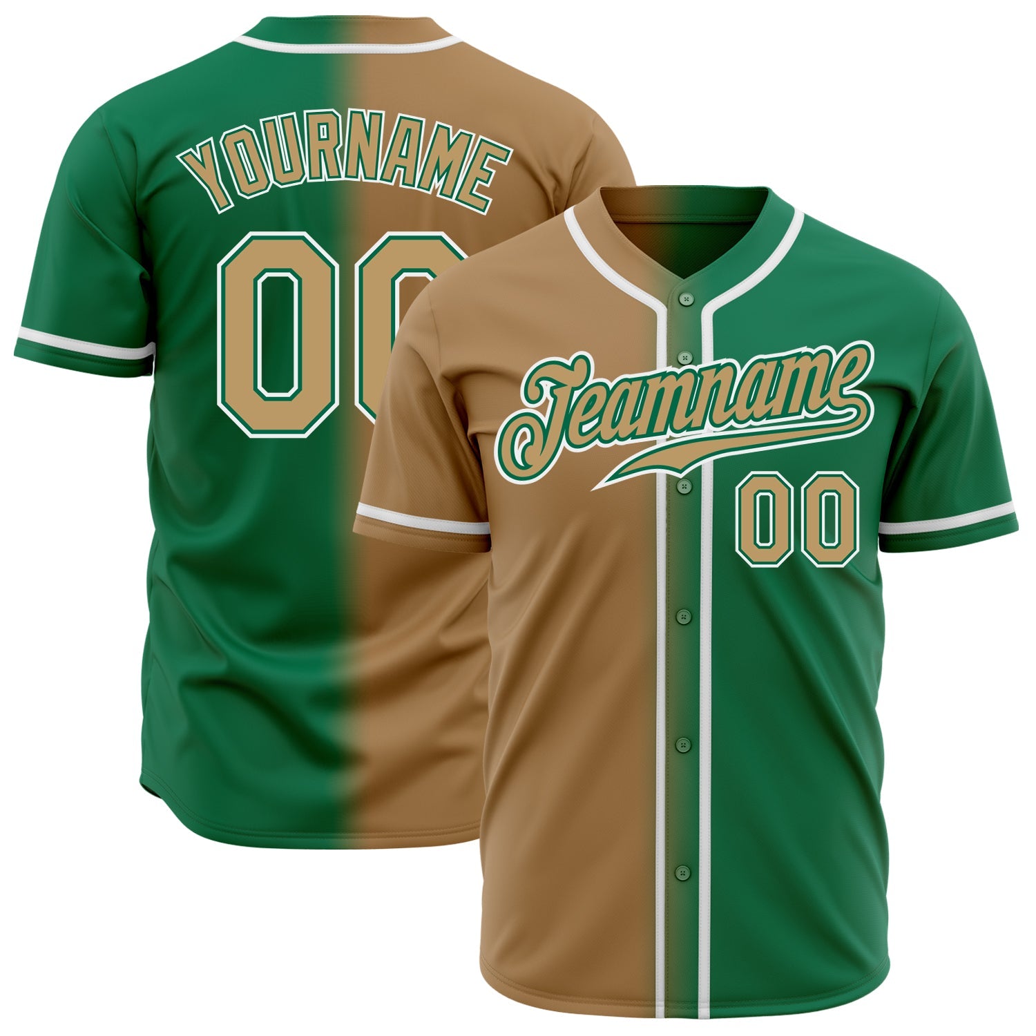 Custom Kelly Green Old Gold-White Authentic Gradient Fashion Baseball Jersey - Main View