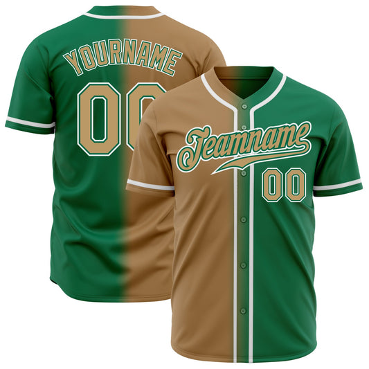 Custom Kelly Green Old Gold-White Authentic Gradient Fashion Baseball Jersey - Main View