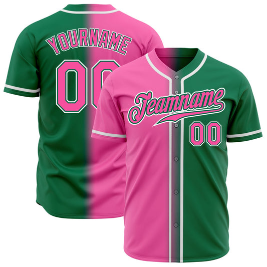 Custom Kelly Green Pink-White Authentic Gradient Fashion Baseball Jersey - Main View