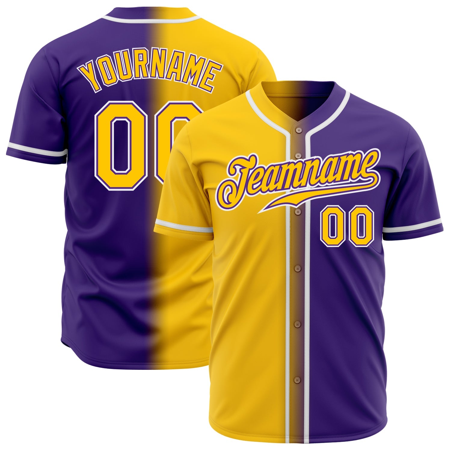 Custom Purple Yellow-White Authentic Gradient Fashion Baseball Jersey - Main View