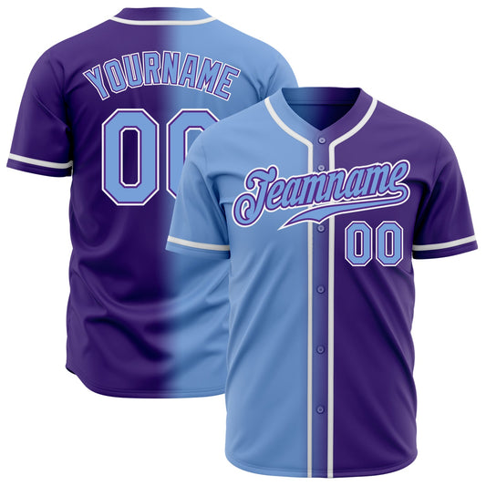Custom Purple Light Blue-White Authentic Gradient Fashion Baseball Jersey - Main View