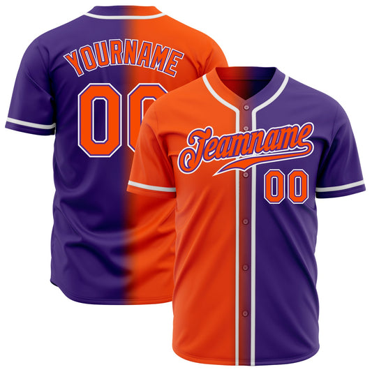 Custom Purple Orange-White Authentic Gradient Fashion Baseball Jersey - Main View