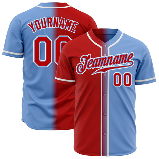 Custom Light Blue Red-White Authentic Gradient Fashion Baseball Jersey - Main View