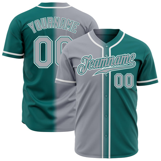 Custom Teal Gray-White Authentic Gradient Fashion Baseball Jersey - Main View