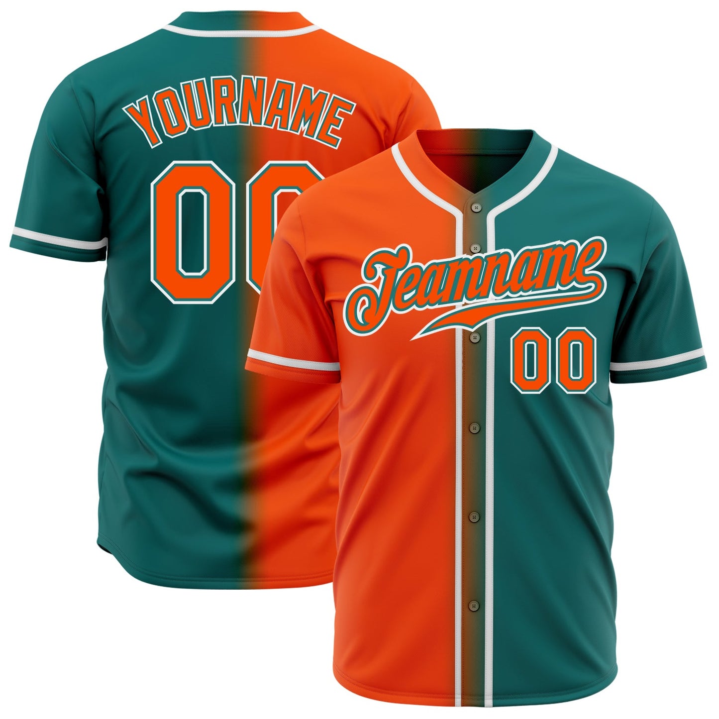 Custom Teal Orange-White Authentic Gradient Fashion Baseball Jersey - Main View