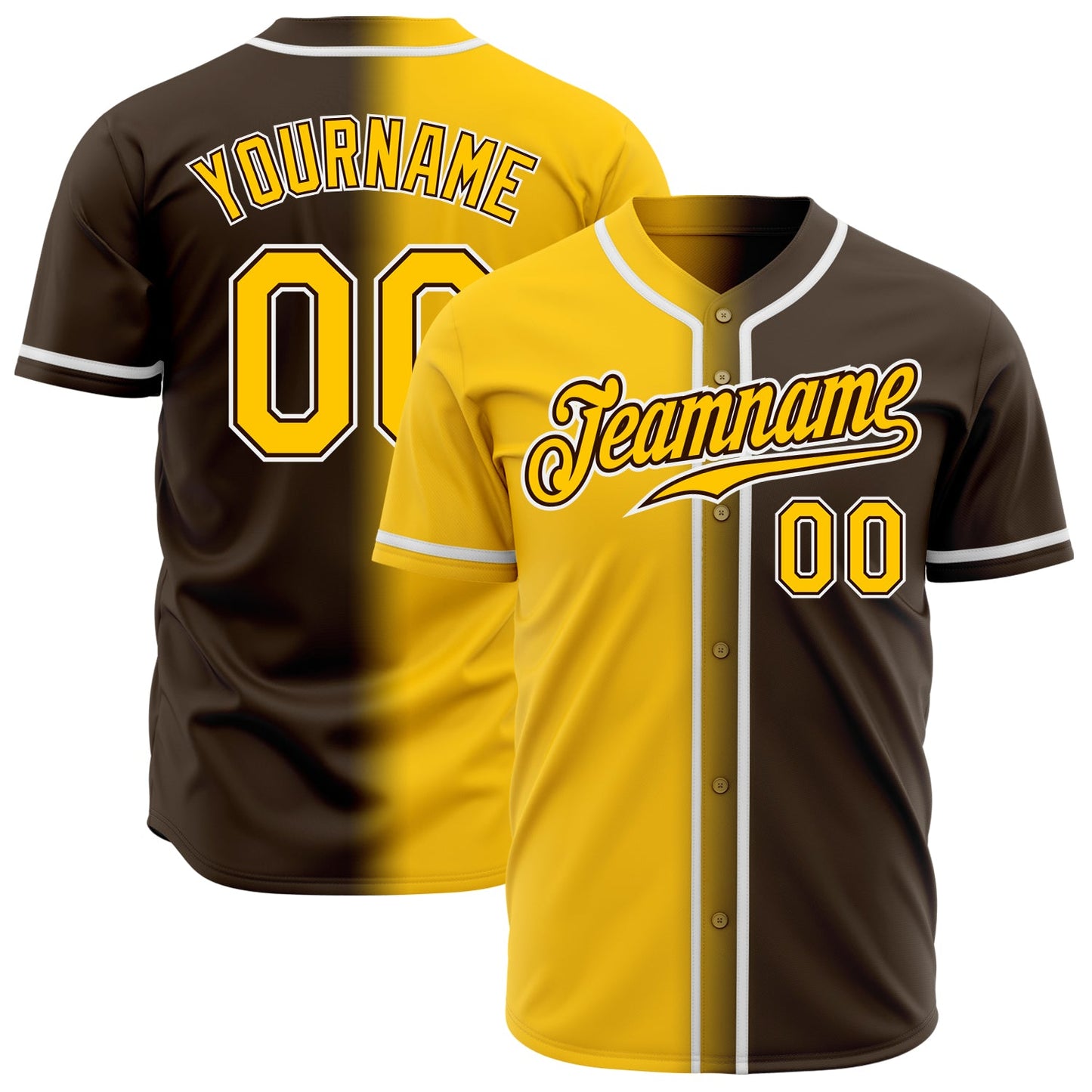 Custom Brown Yellow-White Authentic Gradient Fashion Baseball Jersey - Main View