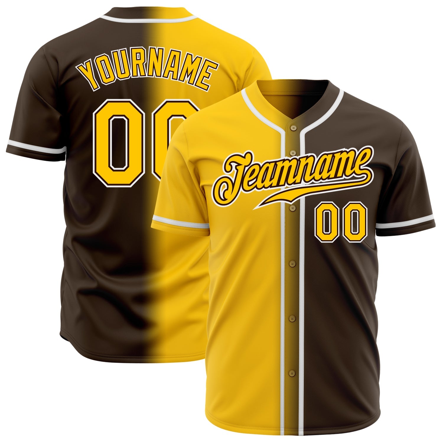 Custom Brown Yellow-White Authentic Gradient Fashion Baseball Jersey - Main View