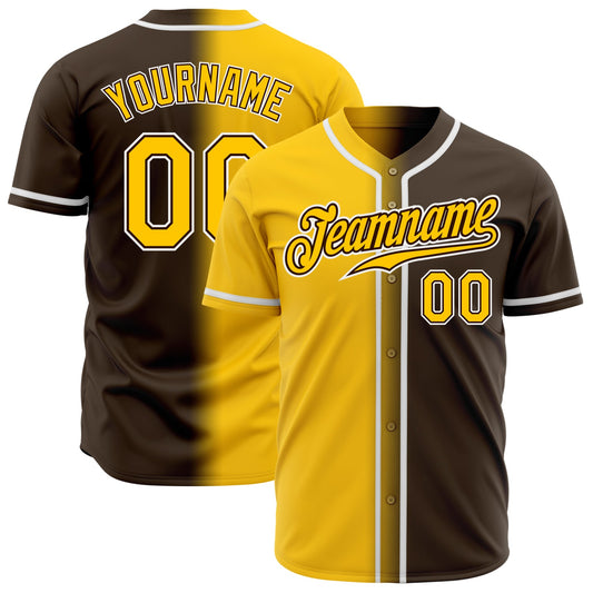 Custom Brown Yellow-White Authentic Gradient Fashion Baseball Jersey - Main View
