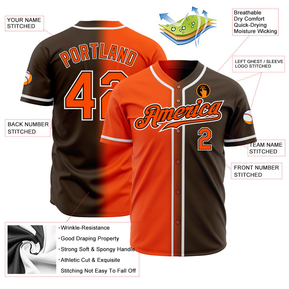 Custom Brown Orange-White Authentic Gradient Fashion Baseball Jersey view 2