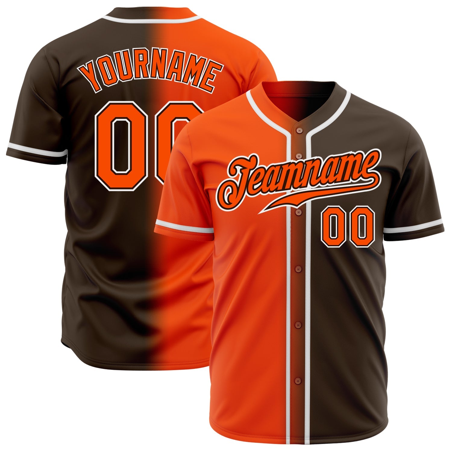 Custom Brown Orange-White Authentic Gradient Fashion Baseball Jersey - Main View