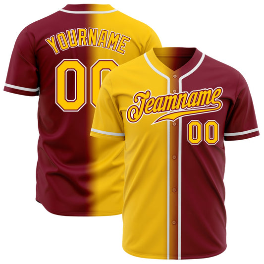 Custom Crimson Yellow-White Authentic Gradient Fashion Baseball Jersey - Main View