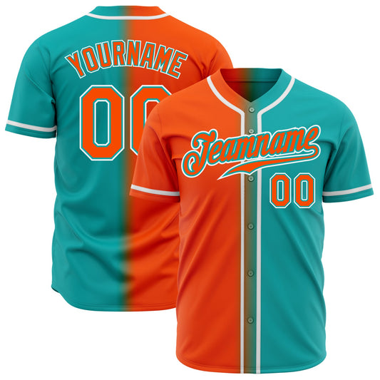 Custom Aqua Orange-White Authentic Gradient Fashion Baseball Jersey - Main View