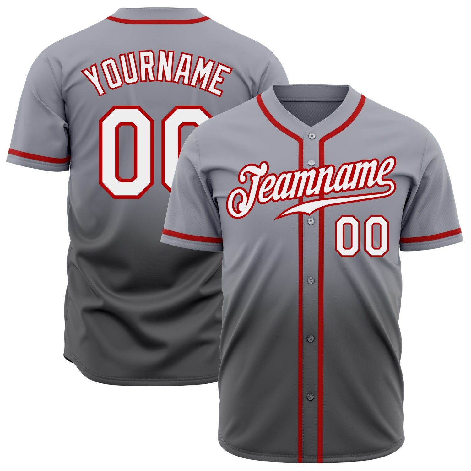 Custom Gray White Steel Gray-Red Authentic Fade Fashion Baseball Jersey - Main View
