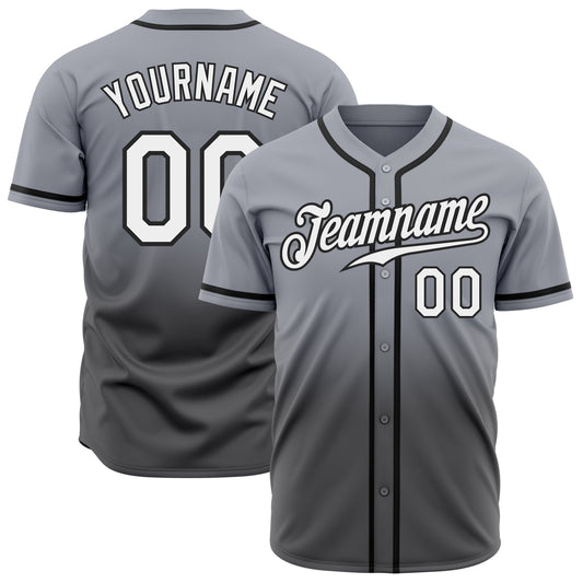 Custom Gray White Steel Gray-Black Authentic Fade Fashion Baseball Jersey - Main View