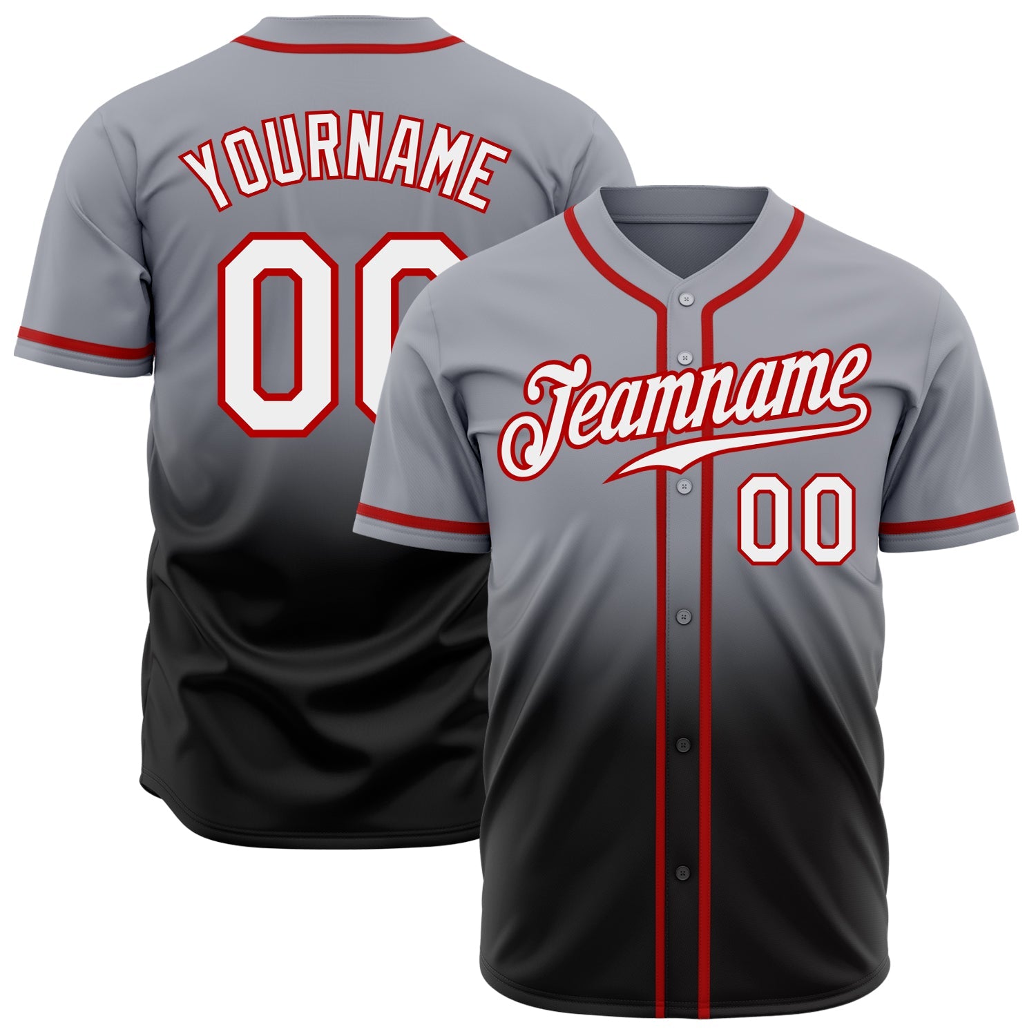 Custom Gray White Black-Red Authentic Fade Fashion Baseball Jersey - Main View