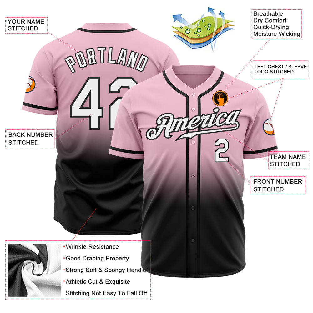 Custom Light Pink White-Black Authentic Fade Fashion Baseball Jersey view 2
