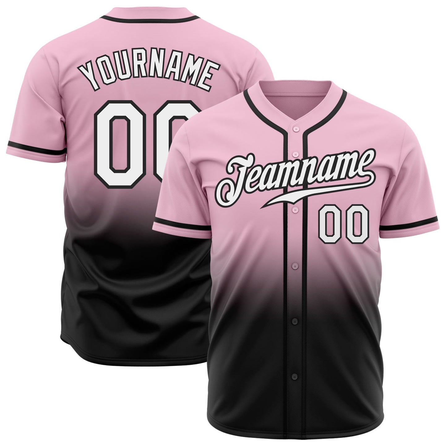 Custom Light Pink White-Black Authentic Fade Fashion Baseball Jersey - Main View