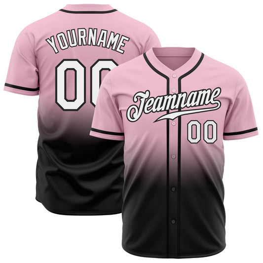 Custom Light Pink White-Black Authentic Fade Fashion Baseball Jersey - Main View