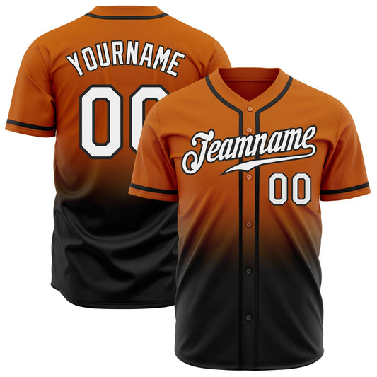Custom Texas Orange White-Black Authentic Fade Fashion Baseball Jersey - Main View