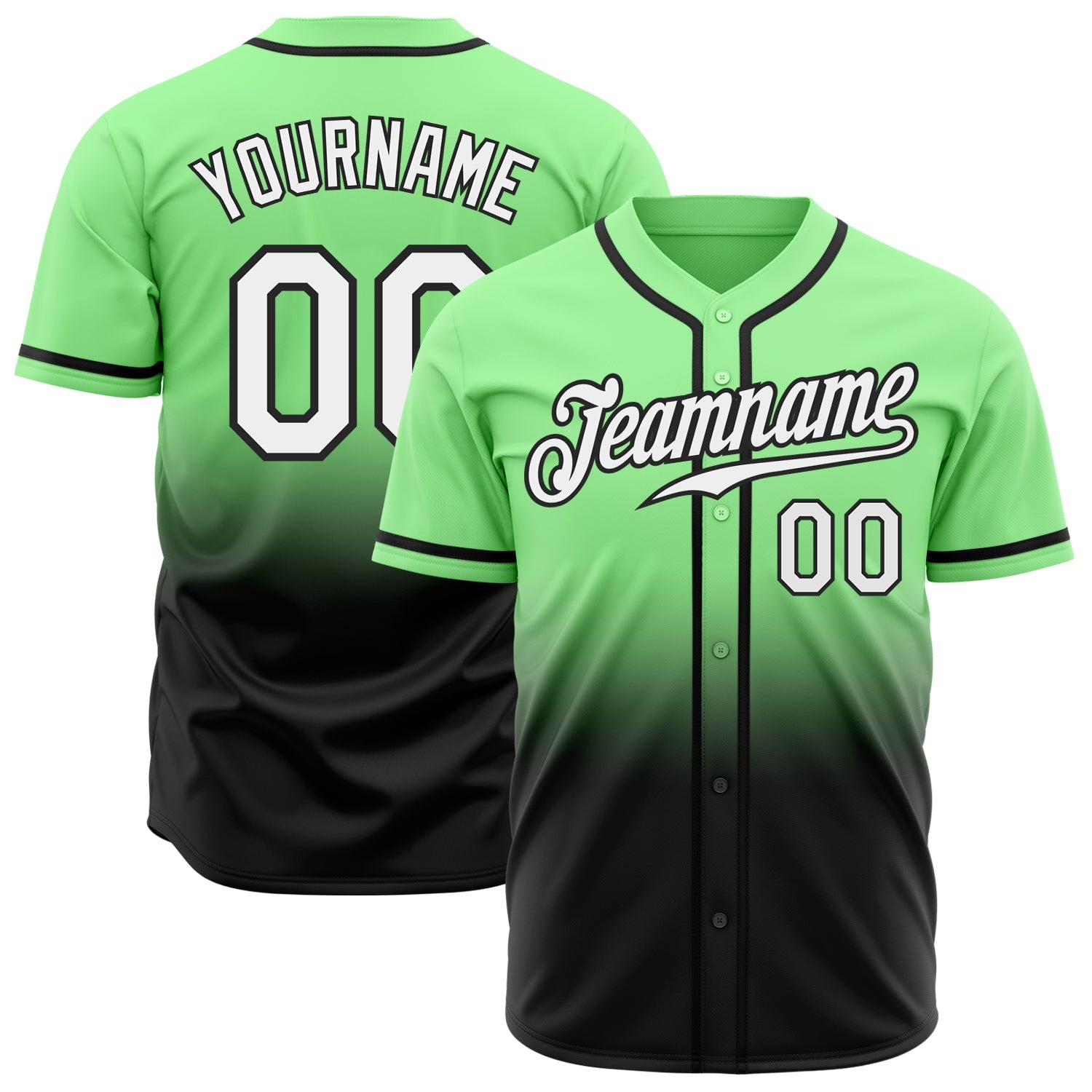 Custom Pea Green White-Black Authentic Fade Fashion Baseball Jersey - Main View