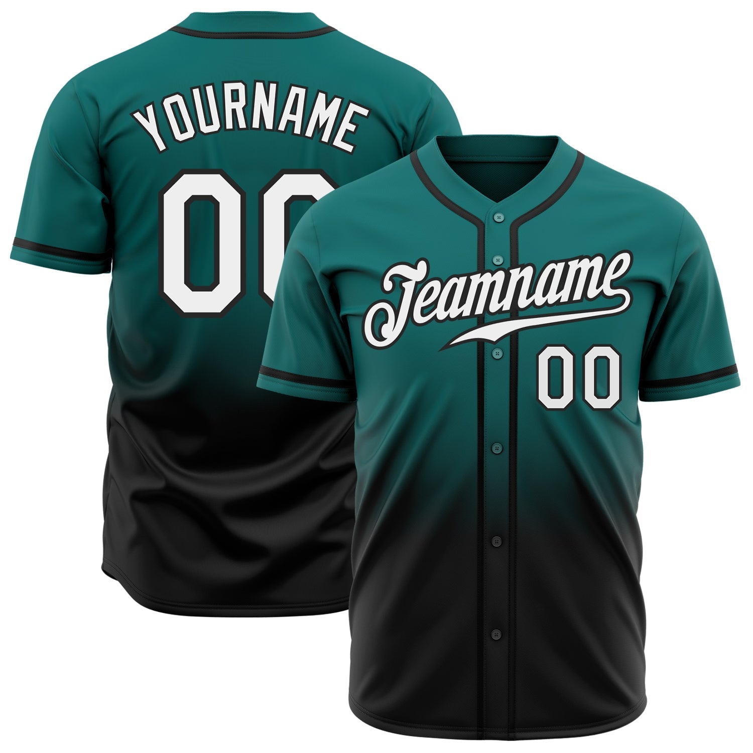 Custom Teal White-Black Authentic Fade Fashion Baseball Jersey - Main View