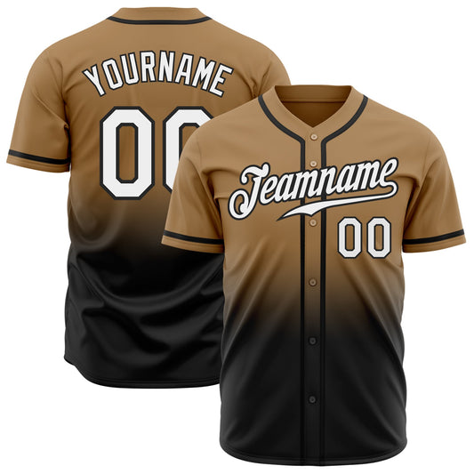 Custom Old Gold White-Black Authentic Fade Fashion Baseball Jersey - Main View