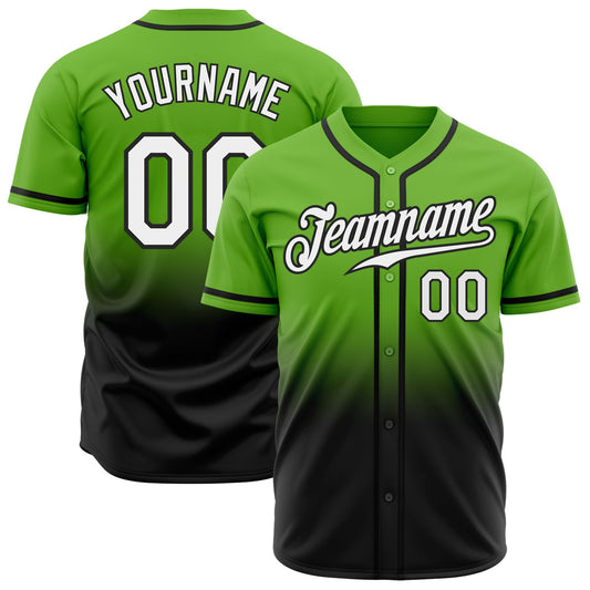 Custom Neon Green White-Black Authentic Fade Fashion Baseball Jersey - Main View