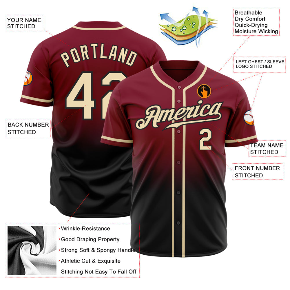 Custom Crimson Cream-Black Authentic Fade Fashion Baseball Jersey view 2