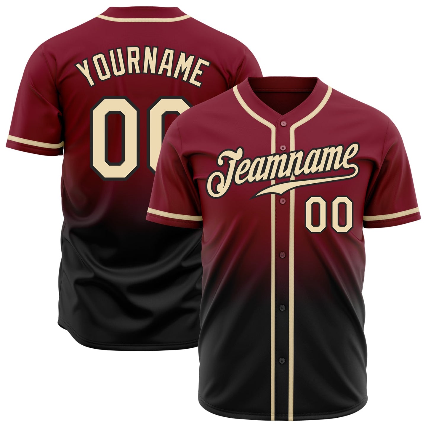 Custom Crimson Cream-Black Authentic Fade Fashion Baseball Jersey - Main View