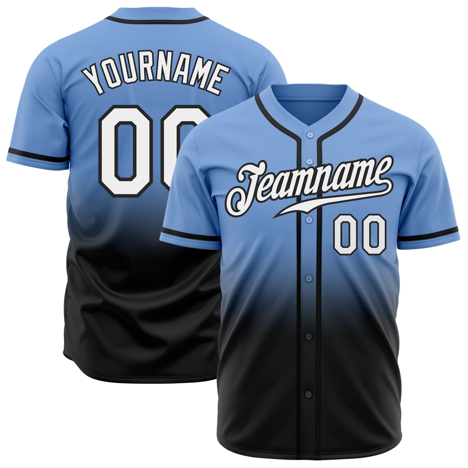 Custom Light Blue White-Black Authentic Fade Fashion Baseball Jersey - Main View