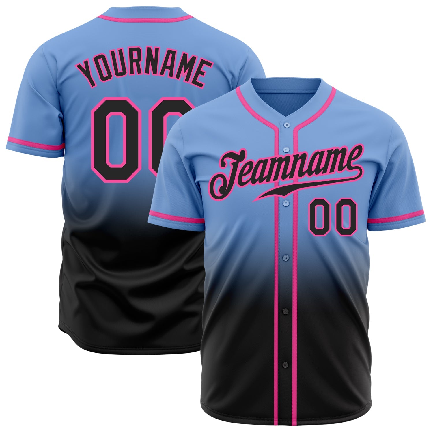 Custom Light Blue Black-Pink Authentic Fade Fashion Baseball Jersey - Main View