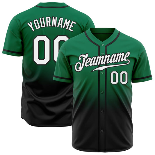 Custom Kelly Green White-Black Authentic Fade Fashion Baseball Jersey - Main View
