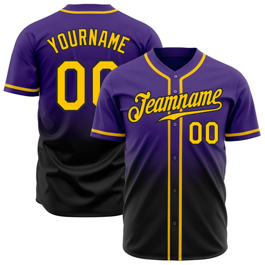 Custom Purple Gold-Black Authentic Fade Fashion Baseball Jersey - Main View