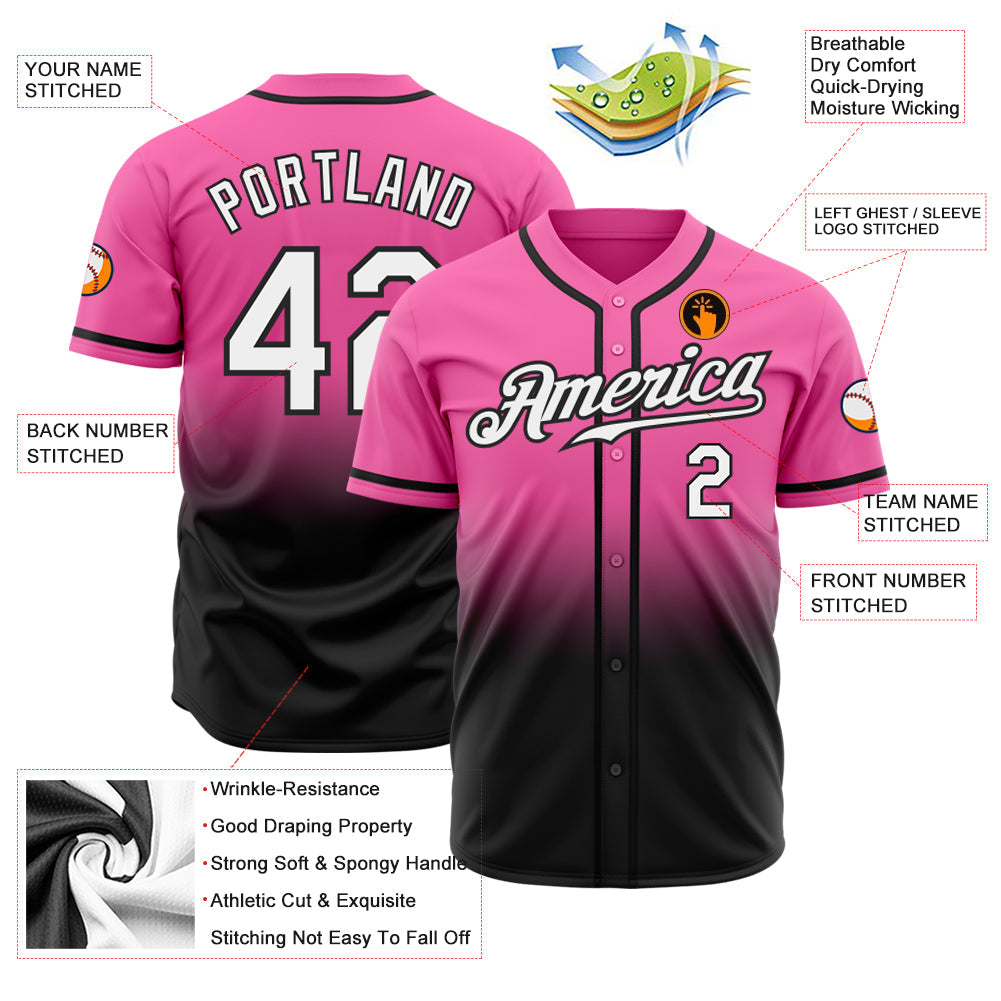 Custom Pink White-Black Authentic Fade Fashion Baseball Jersey view 3