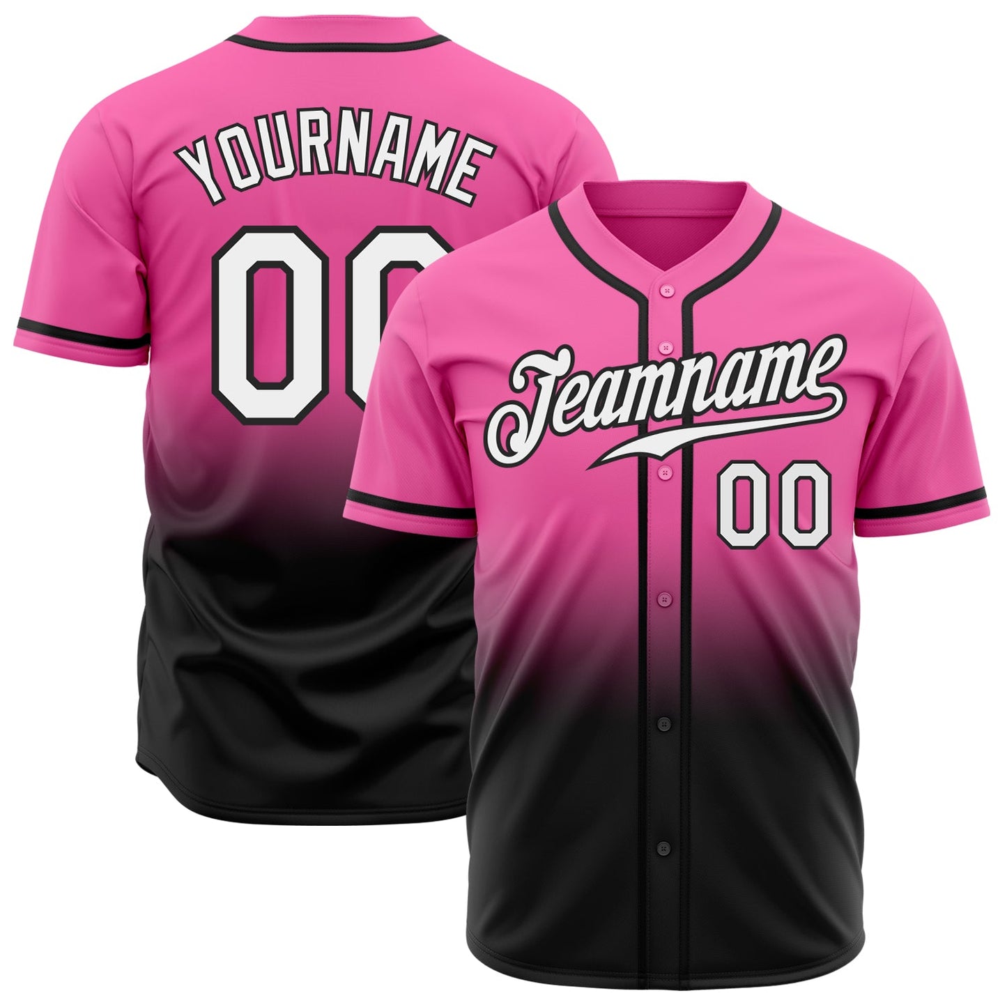 Custom Pink White-Black Authentic Fade Fashion Baseball Jersey - Main View