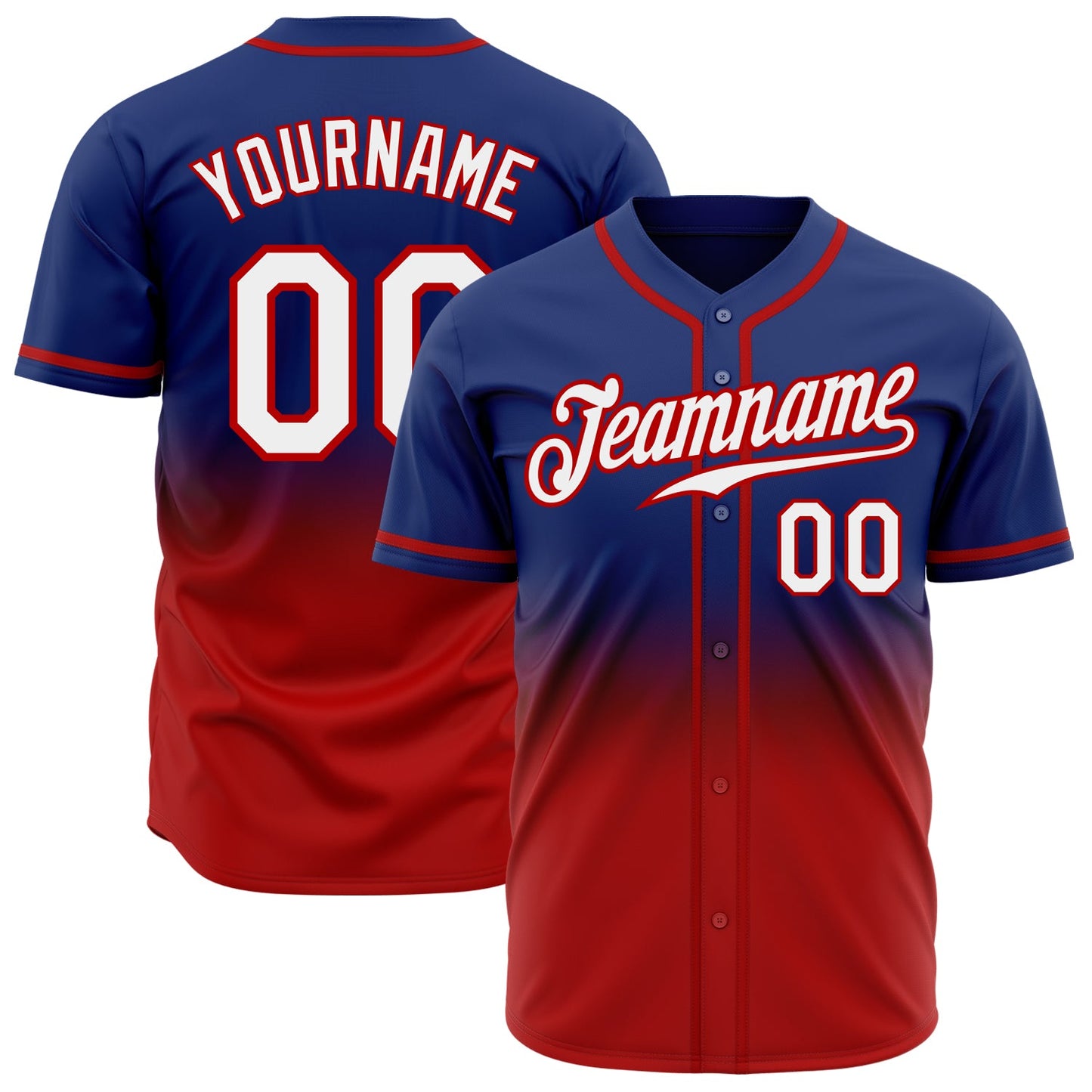 Custom Royal White-Red Authentic Fade Fashion Baseball Jersey - Main View