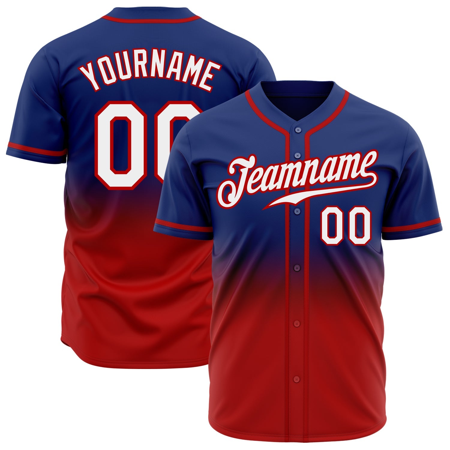 Custom Royal White-Red Authentic Fade Fashion Baseball Jersey - Main View