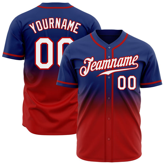 Custom Royal White-Red Authentic Fade Fashion Baseball Jersey - Main View