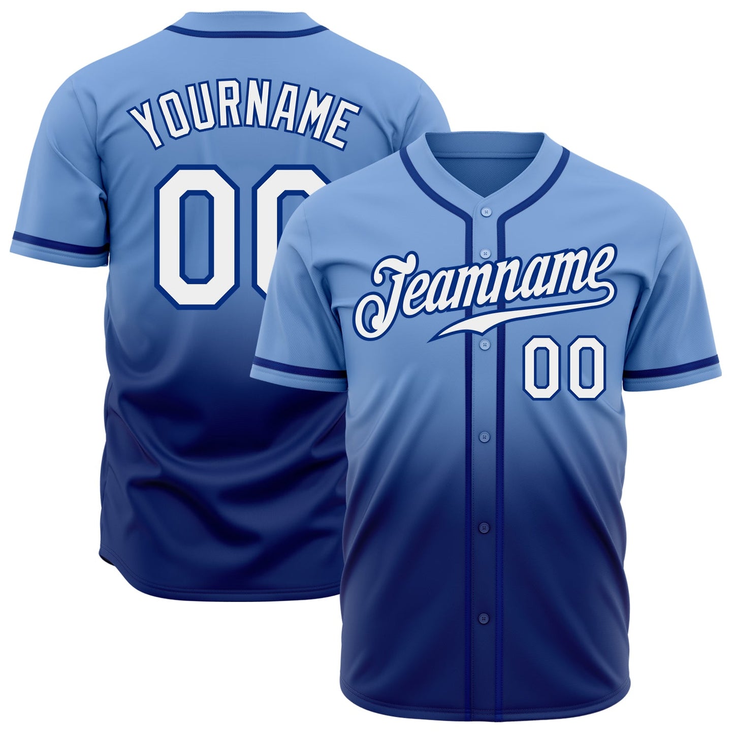 Custom Light Blue White-Royal Authentic Fade Fashion Baseball Jersey - Main View
