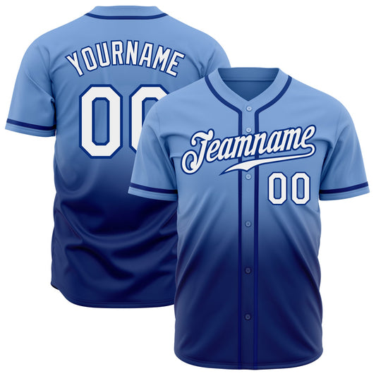 Custom Light Blue White-Royal Authentic Fade Fashion Baseball Jersey - Main View