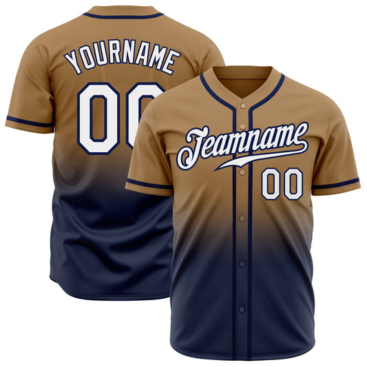 Custom Old Gold White-Navy Authentic Fade Fashion Baseball Jersey - Main View