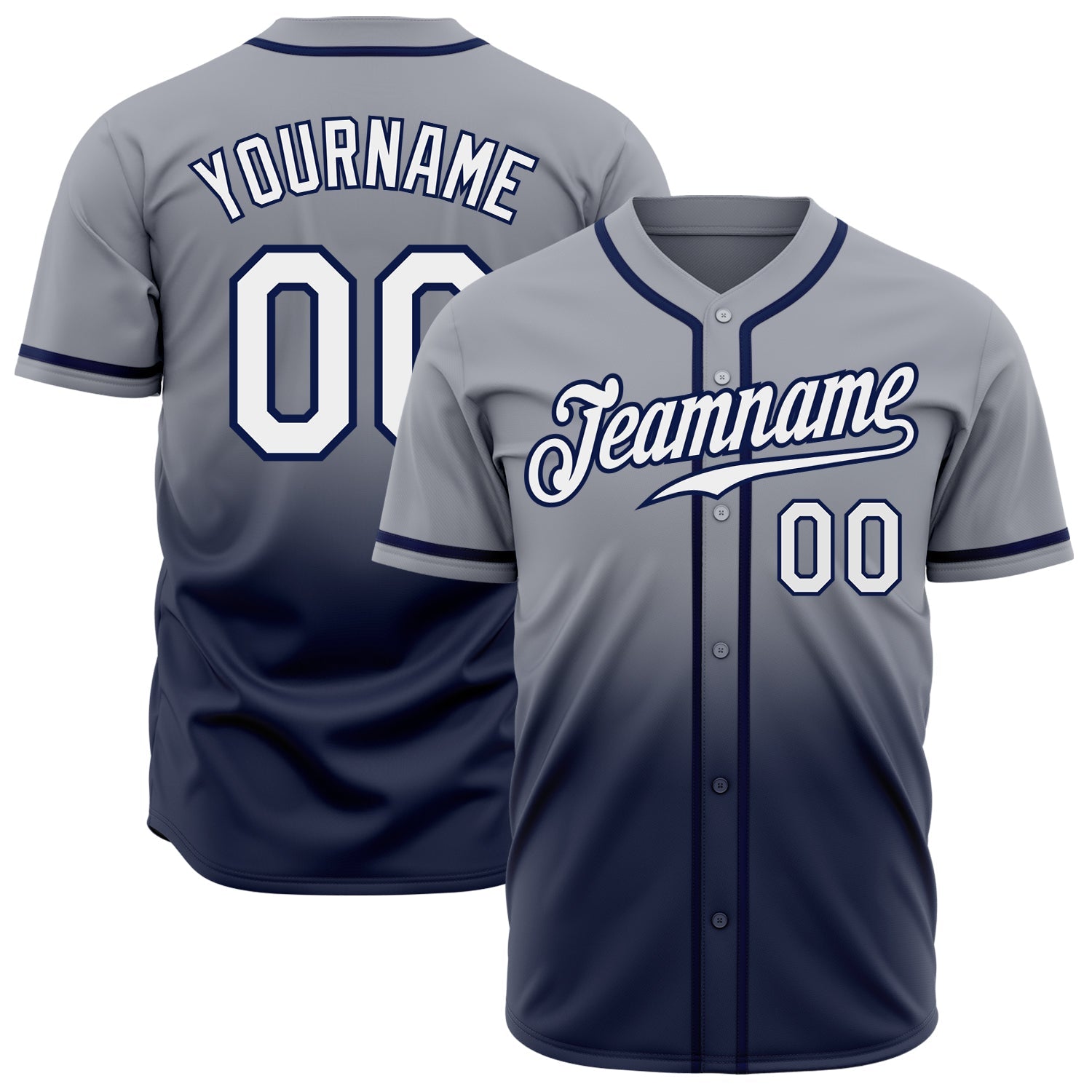 Custom Gray White-Navy Authentic Fade Fashion Baseball Jersey - Main View