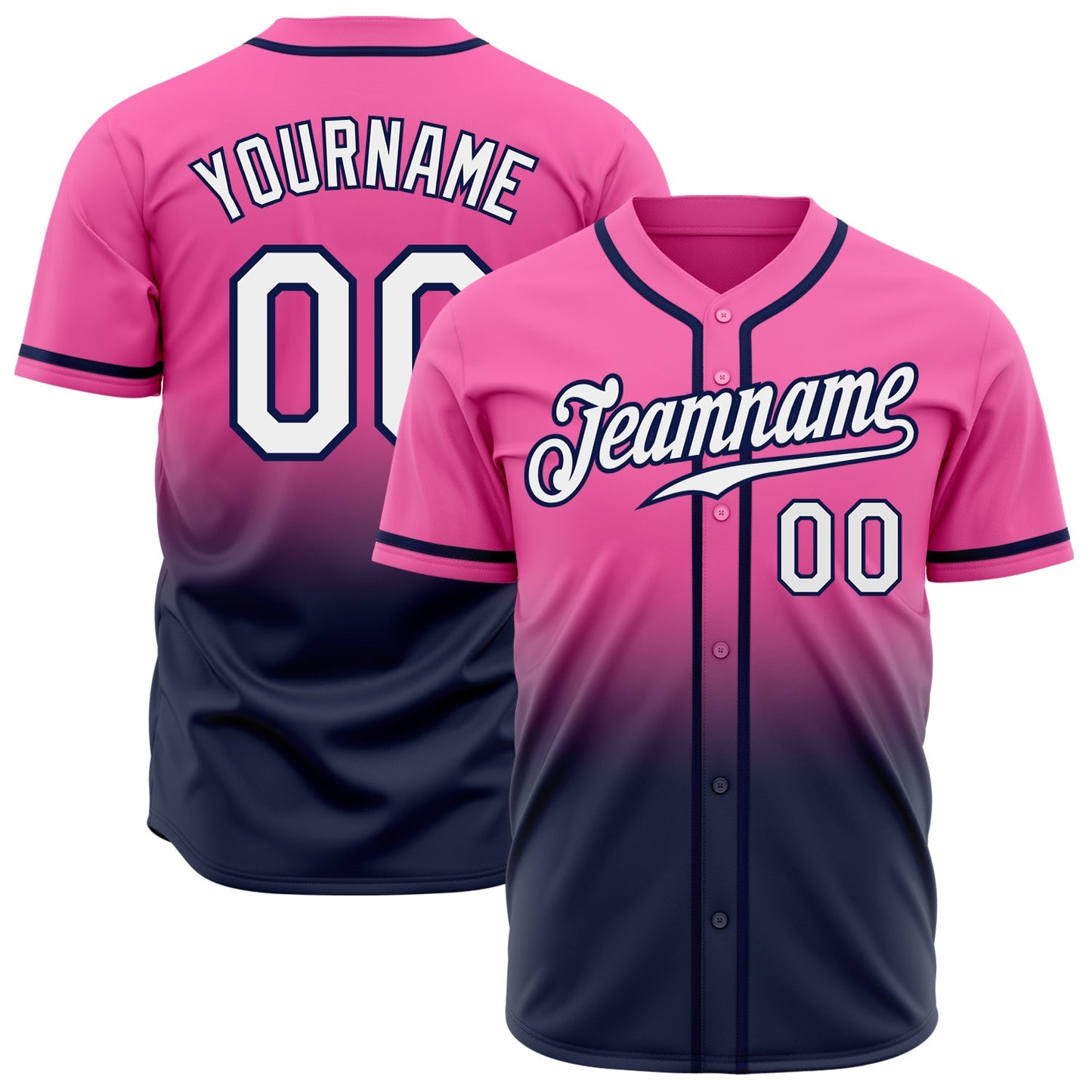 Custom Pink White-Navy Authentic Fade Fashion Baseball Jersey - Main View