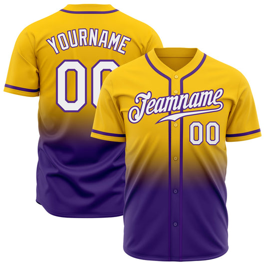 Custom Yellow White-Purple Authentic Fade Fashion Baseball Jersey - Main View