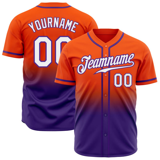 Custom Orange White-Purple Authentic Fade Fashion Baseball Jersey - Main View