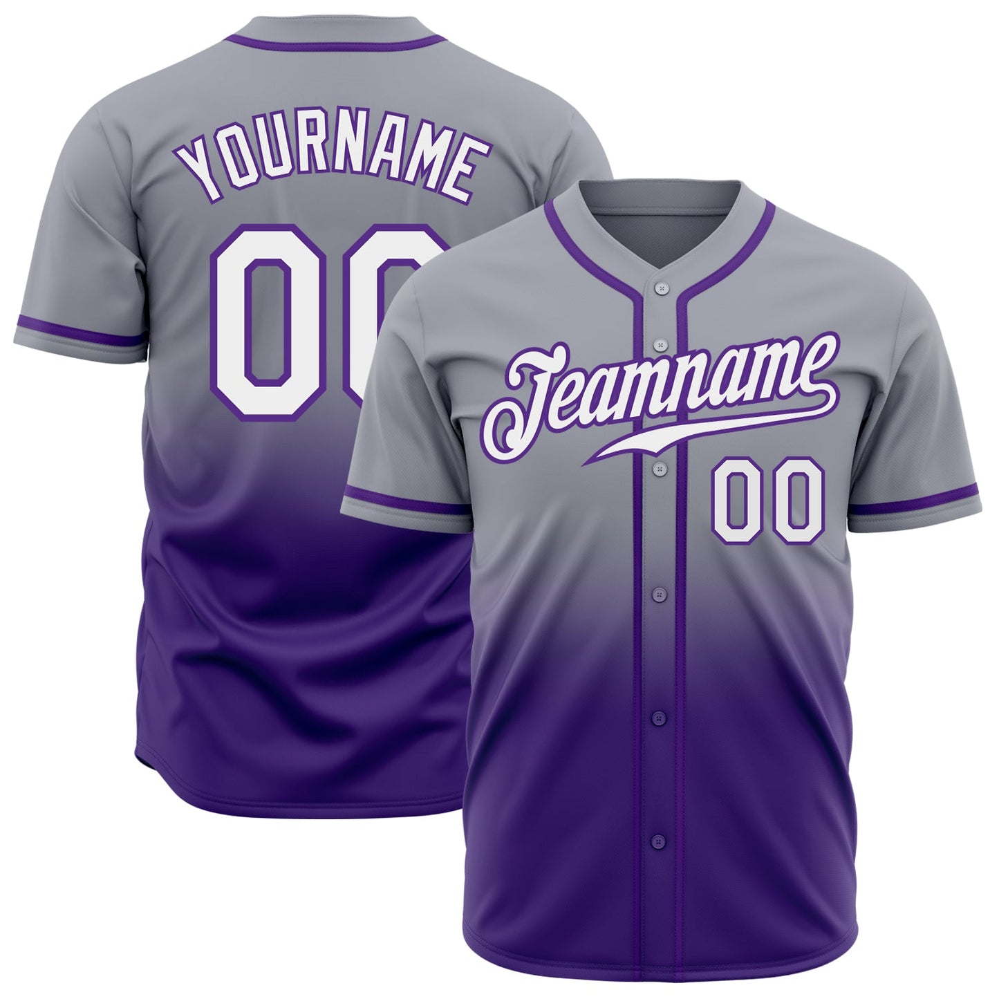 Custom Gray White-Purple Authentic Fade Fashion Baseball Jersey - Main View
